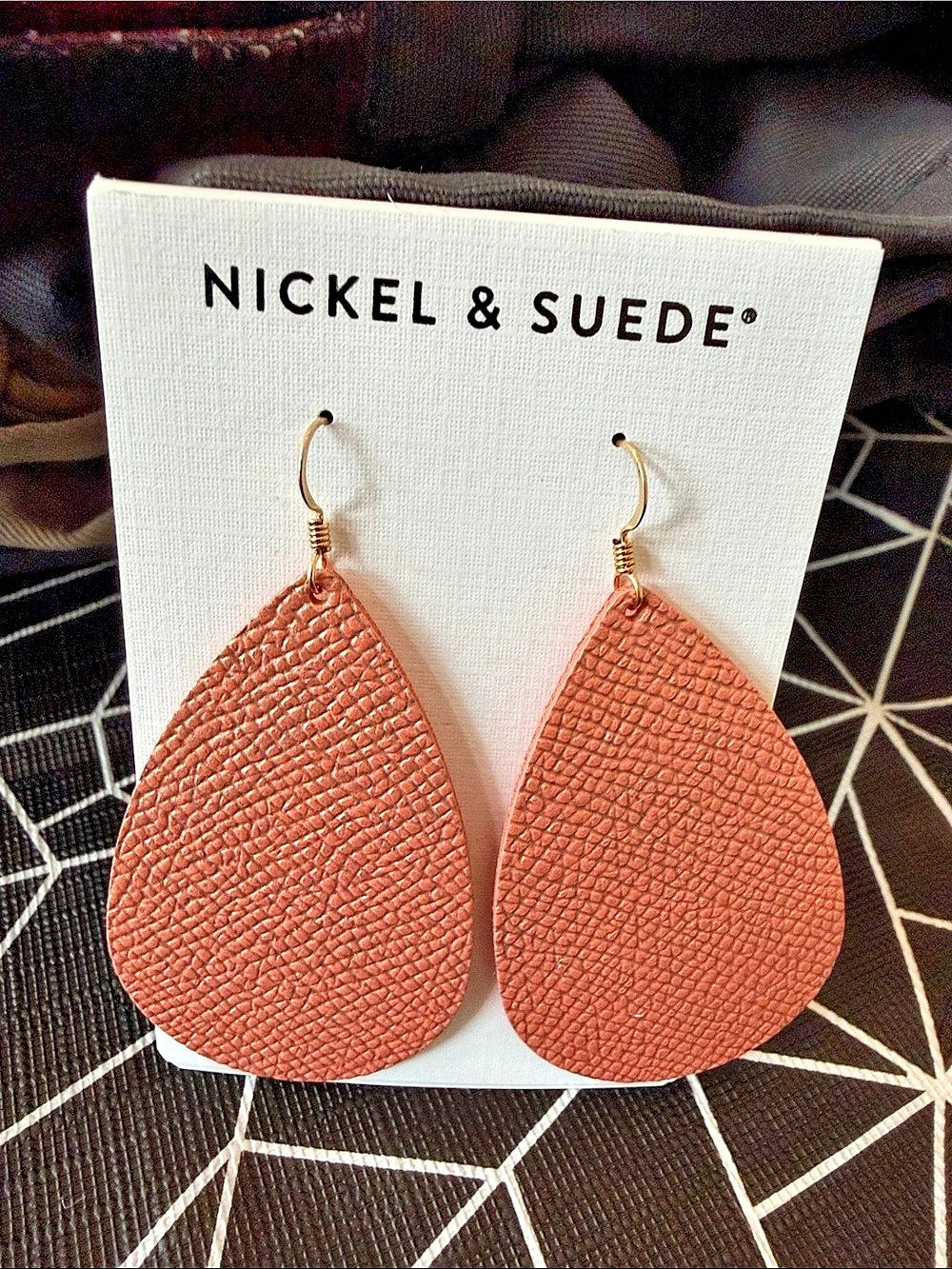 Nickel & Suede Sun Kissed Shimmer Teardrops Leather Teardrop Earrings in Orange